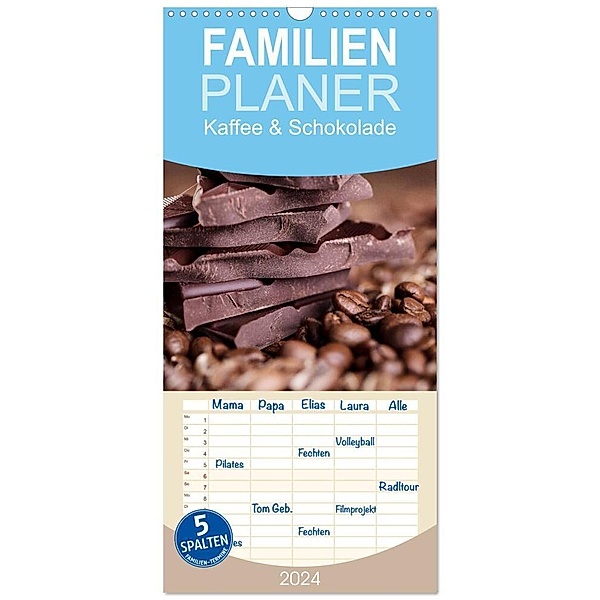 Familienplaner 2024 - Kaffee & Schokolade mit 5 Spalten (Wandkalender, 21 x 45 cm) CALVENDO, Nailia Schwarz