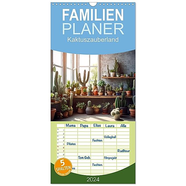 Familienplaner 2024 - Kaktuszauberland mit 5 Spalten (Wandkalender, 21 x 45 cm) CALVENDO, Calvendo, Justyna Jaszke JBJart