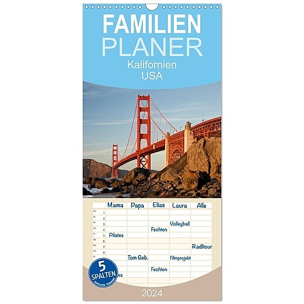 Familienplaner 2024 - Kalifornien USA mit 5 Spalten (Wandkalender, 21 x 45 cm) CALVENDO, Peter Schickert