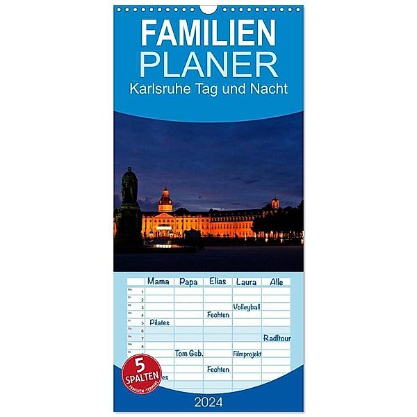Familienplaner 2024 - Karlsruhe Tag und Nacht mit 5 Spalten (Wandkalender, 21 x 45 cm) CALVENDO, U boeTtchEr