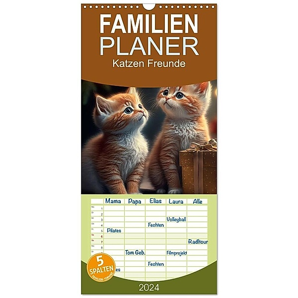 Familienplaner 2024 - Katzen Freunde mit 5 Spalten (Wandkalender, 21 x 45 cm) CALVENDO, Peter Roder