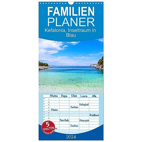 Familienplaner 2024 - Kefalonia, Inseltraum in Blau mit 5 Spalten (Wandkalender, 21 x 45 cm) CALVENDO, Elisabeth Horak-Auer