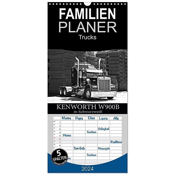 Familienplaner 2024 - KENWORTH W900B - in Schwarzweiß mit 5 Spalten (Wandkalender, 21 x 45 cm) CALVENDO, Ingo Laue