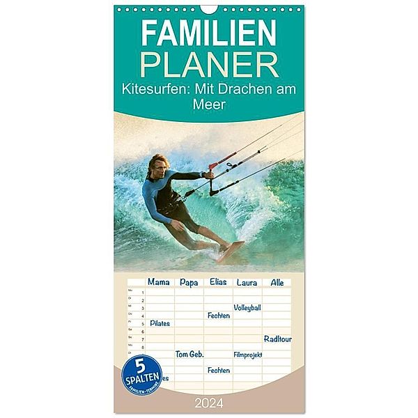 Familienplaner 2024 - Kitesurfen: Mit Drachen am Meer mit 5 Spalten (Wandkalender, 21 x 45 cm) CALVENDO, Calvendo