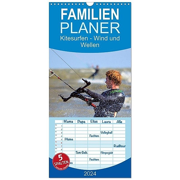 Familienplaner 2024 - Kitesurfen - Wind und Wellen mit 5 Spalten (Wandkalender, 21 x 45 cm) CALVENDO, Renate Bleicher