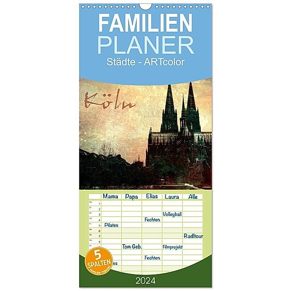 Familienplaner 2024 - Köln mit 5 Spalten (Wandkalender, 21 x 45 cm) CALVENDO, Gabi Siebenhühner