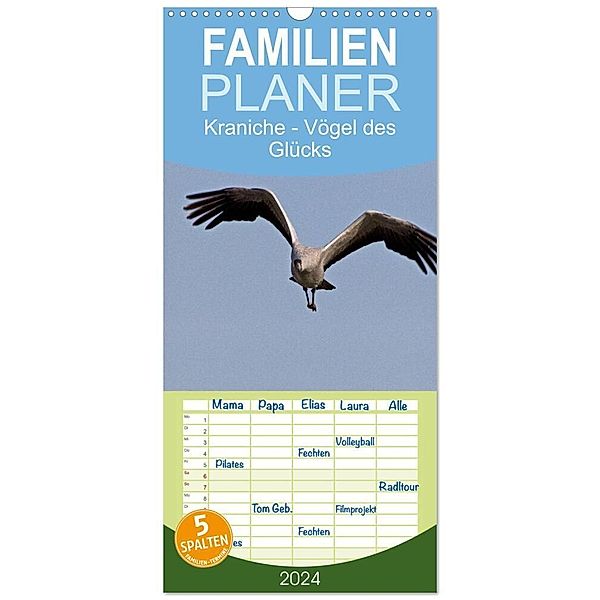 Familienplaner 2024 - Kraniche - Vögel des Glücks mit 5 Spalten (Wandkalender, 21 x 45 cm) CALVENDO, Ralf Weise