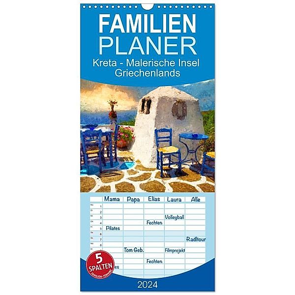 Familienplaner 2024 - Kreta - Malerische Insel Griechenlands mit 5 Spalten (Wandkalender, 21 x 45 cm) CALVENDO, Anja Frost