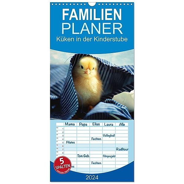 Familienplaner 2024 - Küken in der Kinderstube mit 5 Spalten (Wandkalender, 21 x 45 cm) CALVENDO, Tanja Riedel