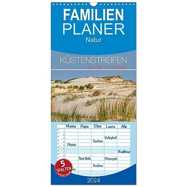 Familienplaner 2024 - Küstenstreifen an der Nordsee mit 5 Spalten (Wandkalender, 21 x 45 cm) CALVENDO, Kathleen Bergmann