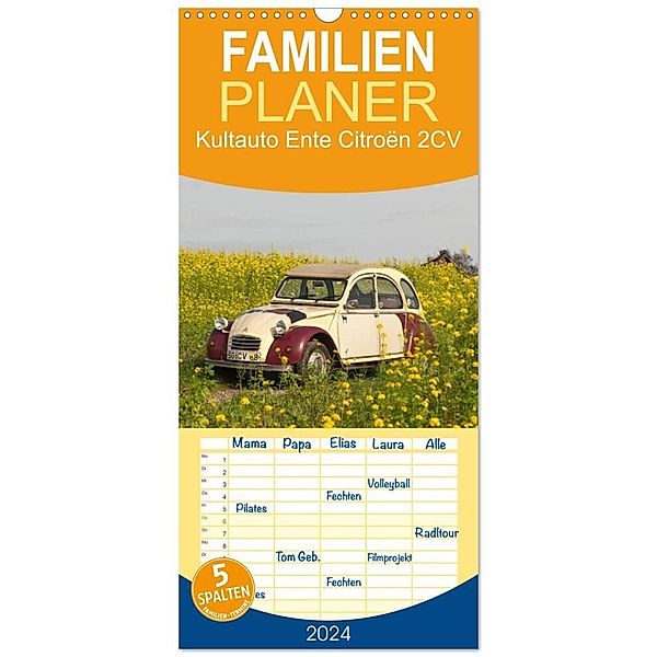 Familienplaner 2024 - Kultauto Ente Citroën 2CV mit 5 Spalten (Wandkalender, 21 x 45 cm) CALVENDO, Meike Bölts