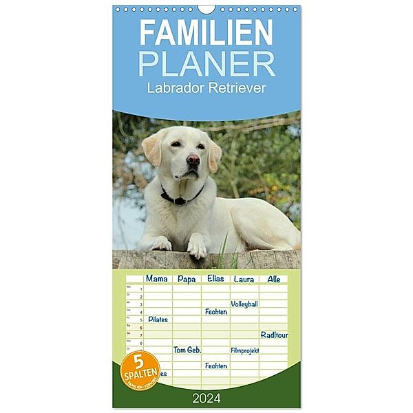 Familienplaner 2024 - Labrador Retriever 2024 mit 5 Spalten (Wandkalender, 21 x 45 cm) CALVENDO, Anita Schreuer