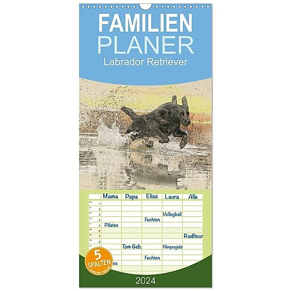 Familienplaner 2024 - Labrador Retriever 2024 mit 5 Spalten (Wandkalender, 21 x 45 cm) CALVENDO, Andrea Redecker