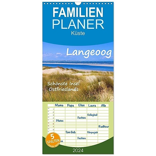 Familienplaner 2024 - Langeoog - Schönste Insel Ostfrieslands mit 5 Spalten (Wandkalender, 21 x 45 cm) CALVENDO, LianeM