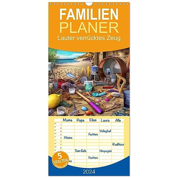 Familienplaner 2024 - Lauter verrücktes Zeug mit 5 Spalten (Wandkalender, 21 x 45 cm) CALVENDO, Kerstin Waurick