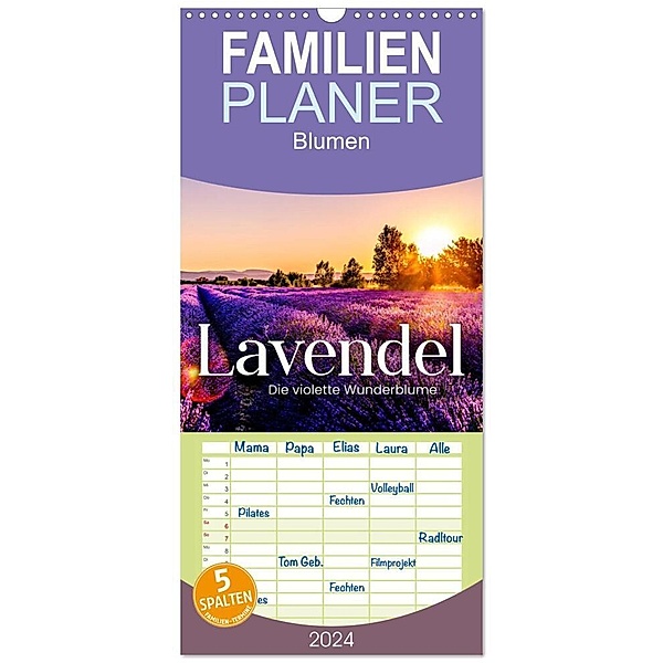 Familienplaner 2024 - Lavendel - Die violette Wunderblume mit 5 Spalten (Wandkalender, 21 x 45 cm) CALVENDO, SF