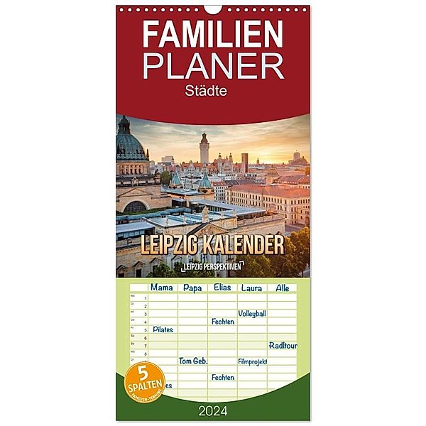 Familienplaner 2024 - Leipzig Kalender Perspektiven mit 5 Spalten (Wandkalender, 21 x 45 cm) CALVENDO, Gutdesign