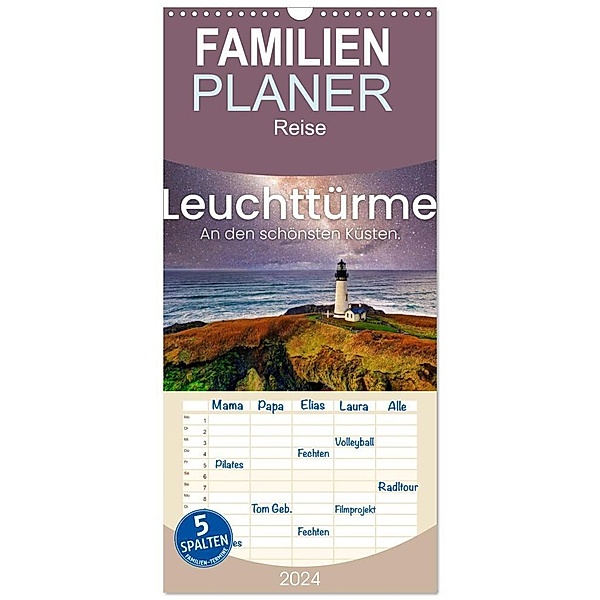 Familienplaner 2024 - Leuchttürme - An den schönsten Küsten. mit 5 Spalten (Wandkalender, 21 x 45 cm) CALVENDO, SF