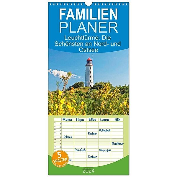 Familienplaner 2024 - Leuchttürme: Die Schönsten an Nord- und Ostsee mit 5 Spalten (Wandkalender, 21 x 45 cm) CALVENDO, Calvendo