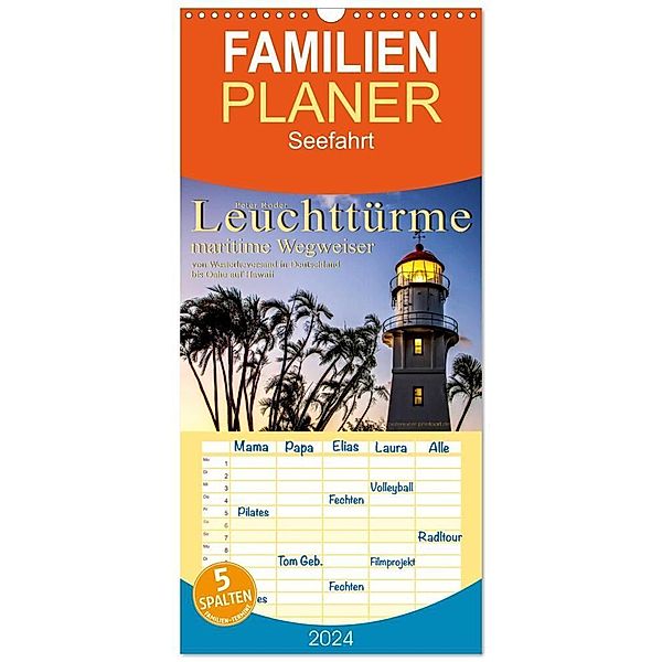 Familienplaner 2024 - Leuchttürme - maritime Wegweiser mit 5 Spalten (Wandkalender, 21 x 45 cm) CALVENDO, Peter Roder