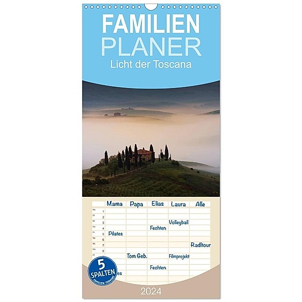 Familienplaner 2024 - Licht der Toscana mit 5 Spalten (Wandkalender, 21 x 45 cm) CALVENDO, Peter Schürholz