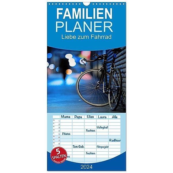 Familienplaner 2024 - Liebe zum Fahrrad mit 5 Spalten (Wandkalender, 21 x 45 cm) CALVENDO, insideportugal