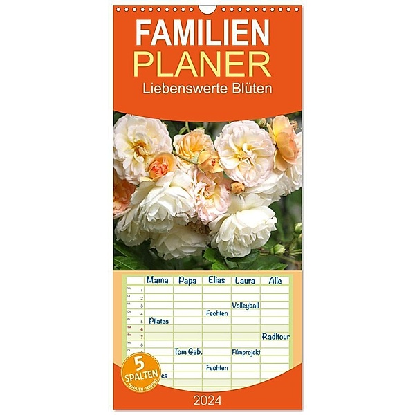 Familienplaner 2024 - Liebenswerte Blüten mit 5 Spalten (Wandkalender, 21 x 45 cm) CALVENDO, Gisela Kruse