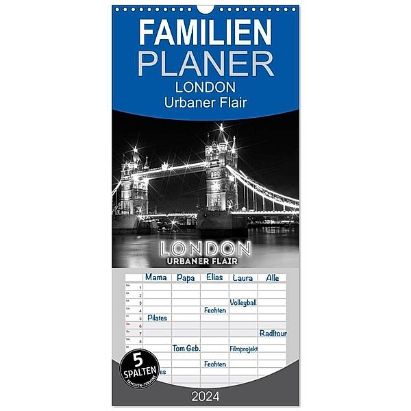 Familienplaner 2024 - LONDON Urbaner Flair mit 5 Spalten (Wandkalender, 21 x 45 cm) CALVENDO, Melanie Viola