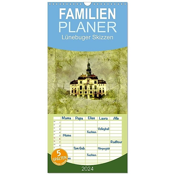 Familienplaner 2024 - Lüneburger Skizzen mit 5 Spalten (Wandkalender, 21 x 45 cm) CALVENDO, Ralf Habermann