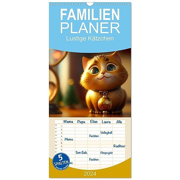 Familienplaner 2024 - Lustige Kätzchen mit 5 Spalten (Wandkalender, 21 x 45 cm) CALVENDO, Dirk Meutzner