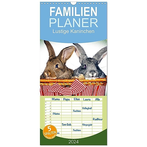 Familienplaner 2024 - Lustige Kaninchen mit 5 Spalten (Wandkalender, 21 x 45 cm) CALVENDO, www.eugenfoto.eu