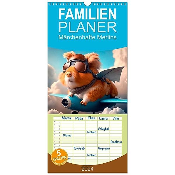 Familienplaner 2024 - Märchenhafte Merlis - Schweinegeile Illustrationen mit 5 Spalten (Wandkalender, 21 x 45 cm) CALVENDO, artefacti