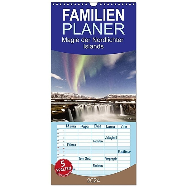 Familienplaner 2024 - Magie der Nordlichter Islands mit 5 Spalten (Wandkalender, 21 x 45 cm) CALVENDO, AkremaFotoArt