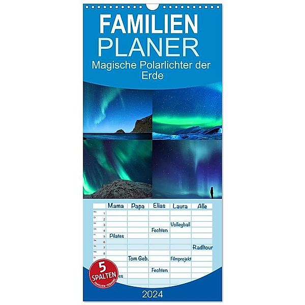 Familienplaner 2024 - Magische Polarlichter der Erde mit 5 Spalten (Wandkalender, 21 x 45 cm) CALVENDO, Renate Utz