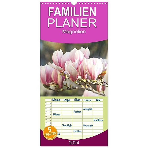 Familienplaner 2024 - Magnolien-Frühling mit 5 Spalten (Wandkalender, 21 x 45 cm) CALVENDO, Gisela Kruse