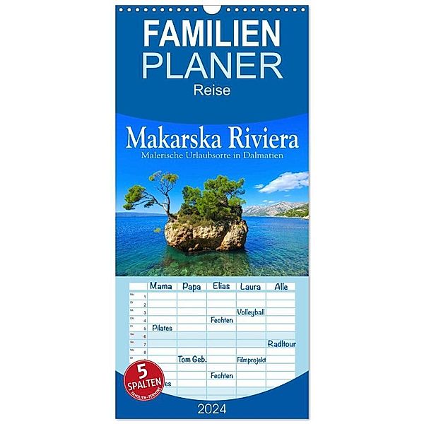 Familienplaner 2024 - Makarska Riviera - Malerische Urlaubsorte in Dalmatien mit 5 Spalten (Wandkalender, 21 x 45 cm) CALVENDO, LianeM