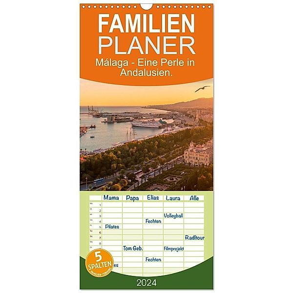 Familienplaner 2024 - Málaga - Eine Perle in Andalusien. mit 5 Spalten (Wandkalender, 21 x 45 cm) CALVENDO, SF