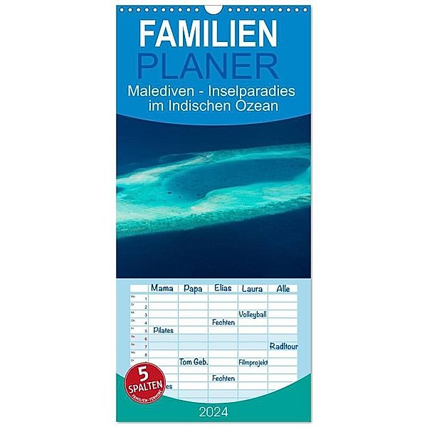 Familienplaner 2024 - Malediven - Inselparadies im Indischen Ozean mit 5 Spalten (Wandkalender, 21 x 45 cm) CALVENDO, Sandra Simone Flach