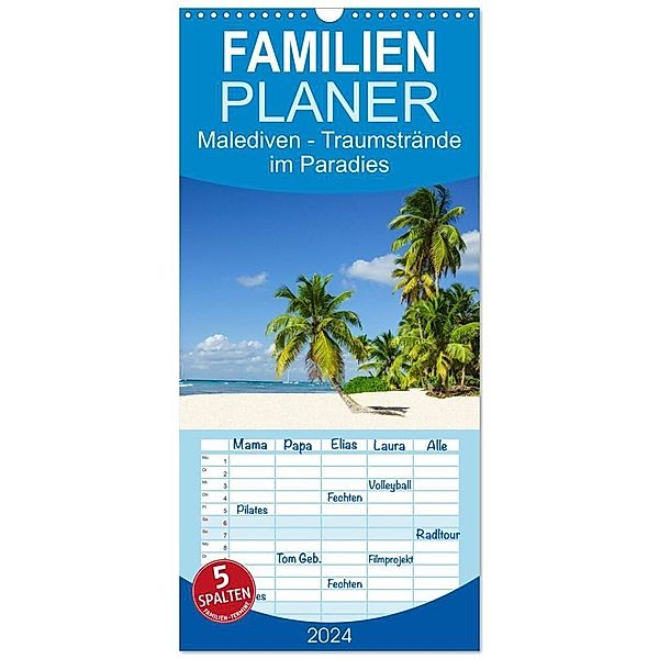 Familienplaner 2024 - Malediven - Traumstrände im Paradies mit 5 Spalten (Wandkalender, 21 x 45 cm) CALVENDO, Elisabeth Stanzer