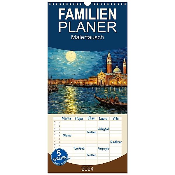 Familienplaner 2024 - Malertausch mit 5 Spalten (Wandkalender, 21 x 45 cm) CALVENDO, Sabine Löwer