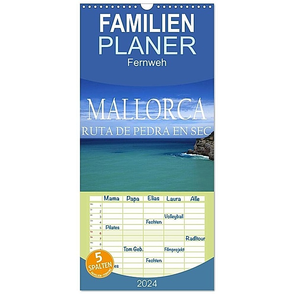 Familienplaner 2024 - Mallorca- Ruta Pedra en Sec mit 5 Spalten (Wandkalender, 21 x 45 cm) CALVENDO, Peter Bundrück
