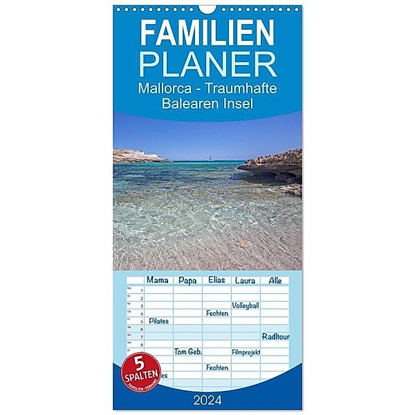 Familienplaner 2024 - Mallorca - Traumhafte Balearen Insel mit 5 Spalten (Wandkalender, 21 x 45 cm) CALVENDO, Andrea Potratz