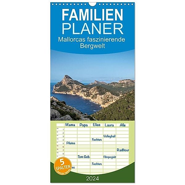 Familienplaner 2024 - Mallorcas faszinierende Bergwelt mit 5 Spalten (Wandkalender, 21 x 45 cm) CALVENDO, Frank Brehm