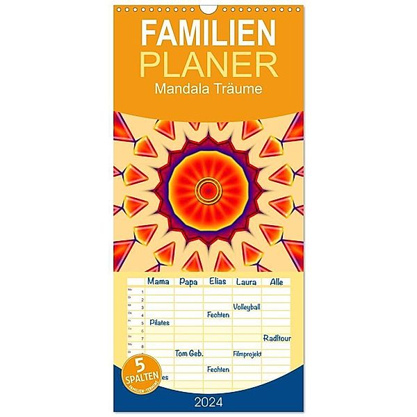 Familienplaner 2024 - Mandala Träume mit 5 Spalten (Wandkalender, 21 x 45 cm) CALVENDO, Claudia Burlager