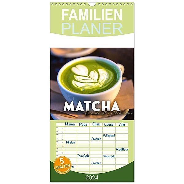 Familienplaner 2024 - Matcha - Grüner Muntermacher mit 5 Spalten (Wandkalender, 21 x 45 cm) CALVENDO, SF