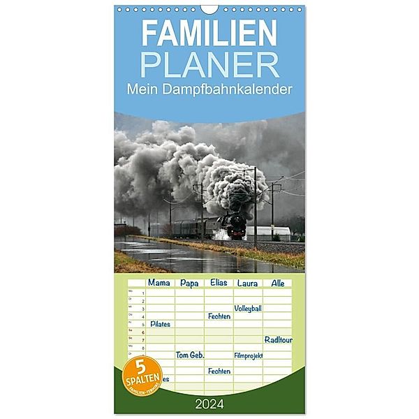 Familienplaner 2024 - Mein Dampfbahnkalender mit 5 Spalten (Wandkalender, 21 x 45 cm) CALVENDO, Günter Franz Müller
