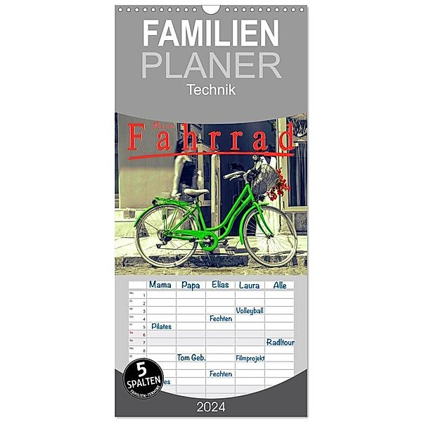 Familienplaner 2024 - Mein Fahrrad mit 5 Spalten (Wandkalender, 21 x 45 cm) CALVENDO, Peter Roder
