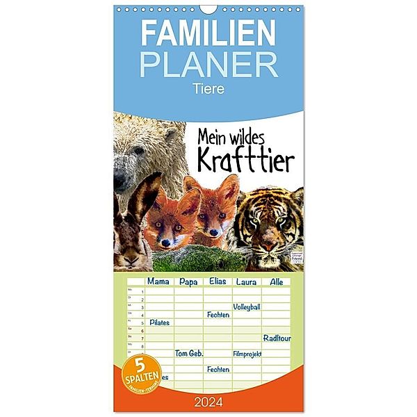 Familienplaner 2024 - Mein wildes Krafttier voller Achtsamkeit mit 5 Spalten (Wandkalender, 21 x 45 cm) CALVENDO, Astrid Ryzek