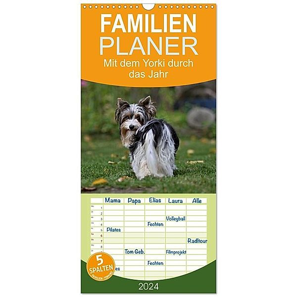 Familienplaner 2024 - Mit dem Yorki durch das Jahr mit 5 Spalten (Wandkalender, 21 x 45 cm) CALVENDO, Friedhelm Bauer