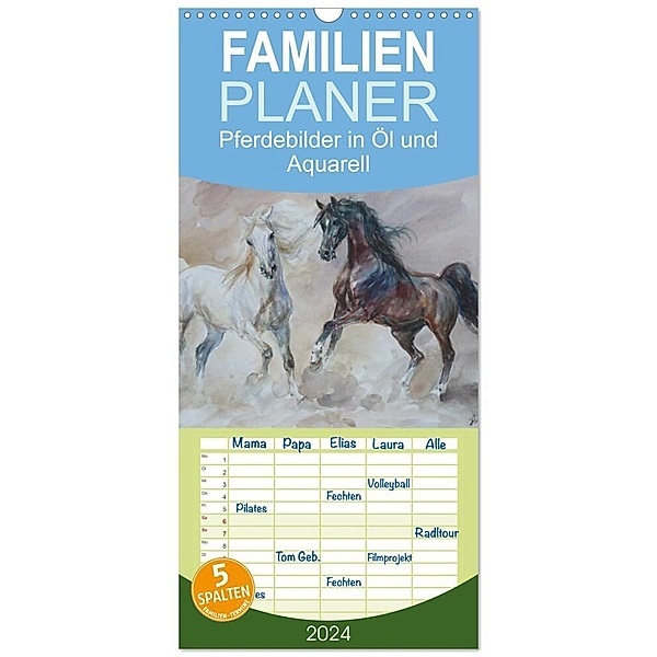 Familienplaner 2024 - Mit Pferden durch die Jahreszeiten - Pferdebilder in Öl und Aquarell mit 5 Spalten (Wandkalender, 21 x 45 cm) CALVENDO, Zenon Aniszewski